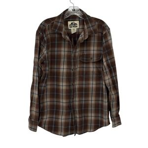 Old Mill Button Up Shirt Brown Blue Plaid Cotton Blend Mens Size M